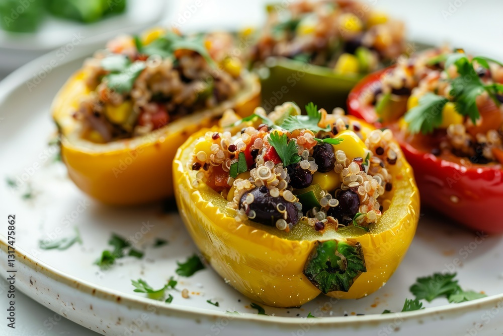 Vibrant quinoa stuffed peppers on neutral plate. Neural network AI generated Vibrant quinoa stuffed peppers on neutral plate. Neural network AI generated