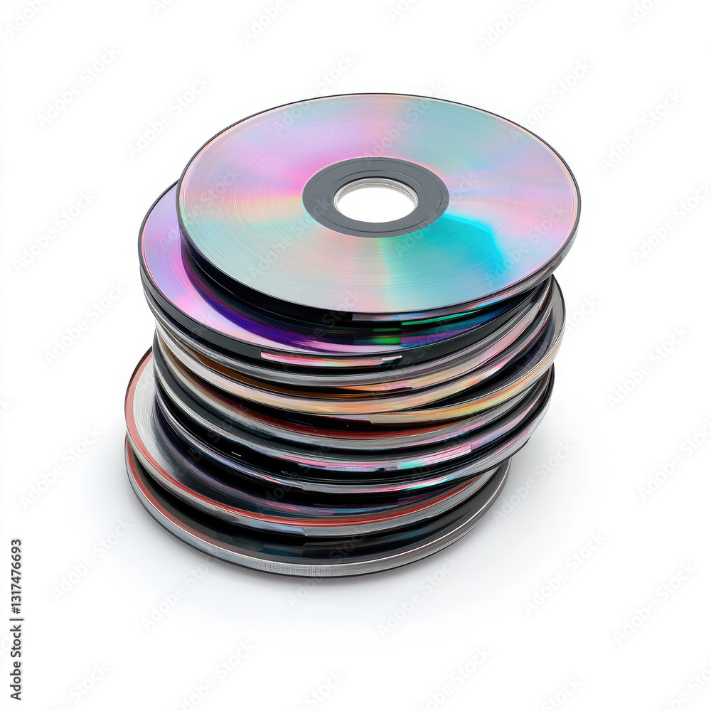 Fototapeta premium CDs DVDs Stack Data Storage on white background