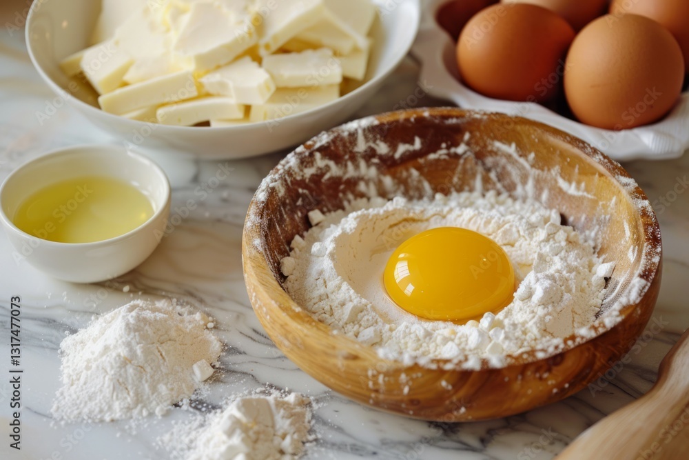 Egg and flour on plate for baking preparation. Neural network AI generated Egg and flour on plate for baking preparation. Neural network AI generated