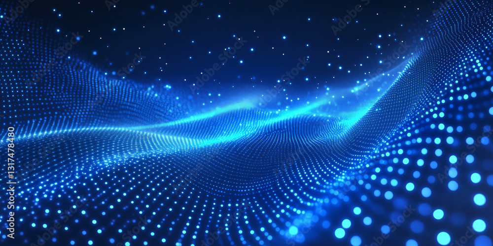 Vibrant Blue Dot Matrix Wavy Abstract Background with Dark Gradient and Sparkling Particles for Modern Digital Technology Concepts and Designs Vibrant Blue Dot Matrix Wavy Abstract Background with Dark Gradient and Sparkling Particles for Modern Digital Technology Concepts and Designs