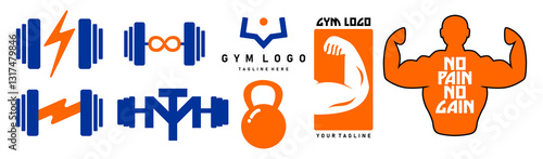 Gym logo collection, Fitness icon vector, Body Builder