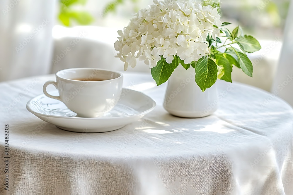 Tranquil Morning with Tea and Hydrangeas Tranquil Morning with Tea and Hydrangeas