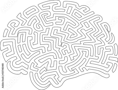 Mind Maze Puzzle with black outline isolated on transparent white background