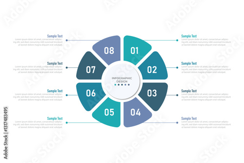 Vector infographic label design with circle infographic template design and 8 options or steps. Can be used for process diagram, presentations, workflow layout, banner, flow chart, info graph