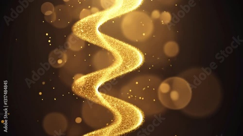 Gold Glitter Swirl on Dark Background Creating Ethereal Light Effect