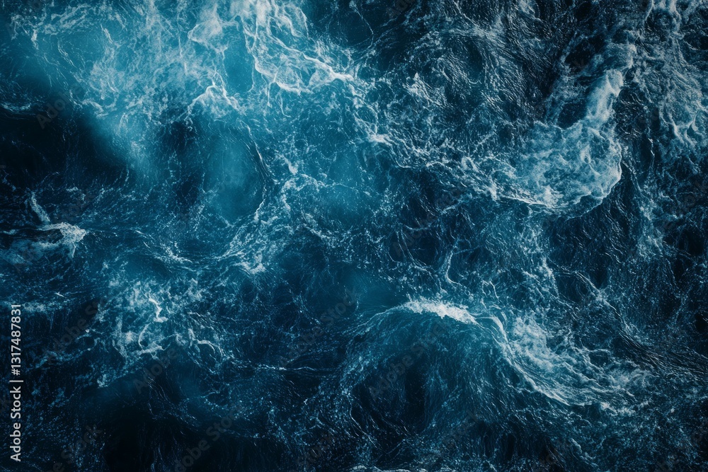 Fototapeta premium Aerial view of turbulent ocean waves. Neural network AI generated
