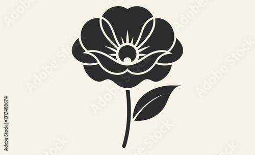 Poppy flower silhouette, poppy flower, Iceland poppy flower black silhouette, california poppy flower vector illustration icon, black vector illustration icon  