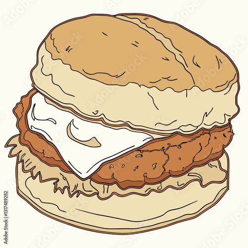 Realistic vector artwork of a delicious chicken biscuit, detailed and high-quality for digital and print use.