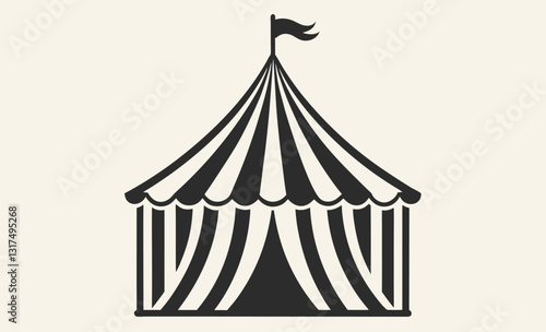 Circus tent silhouette, print simple black icon and white circus tent vector silhouette illustration isolated on a white background, black and white vector icon  