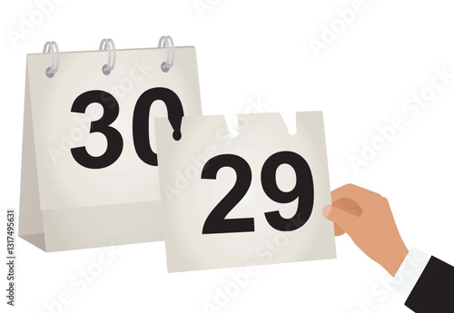 Hand tear off sheet  of calendar. vector