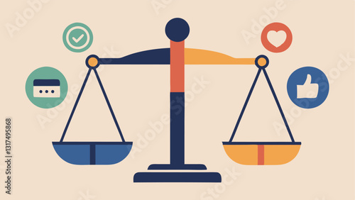 Scale of Justice and Social Media Icons Depict a traditional scale of justice balanced with social media icons on one side and evidence or a gavel on the other symbolizing the