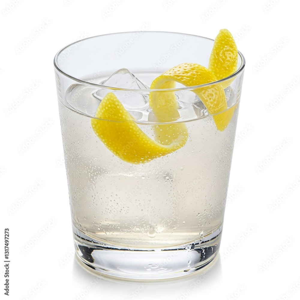 Vibrant Lemon Peel Twist Garnish on a Cocktail Glass Vibrant Lemon Peel Twist Garnish on a Cocktail Glass