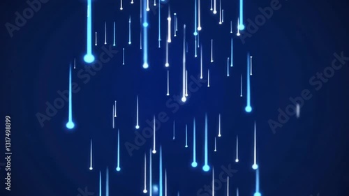 Abstract Blue and White Light Streaks Falling Against Dark Background