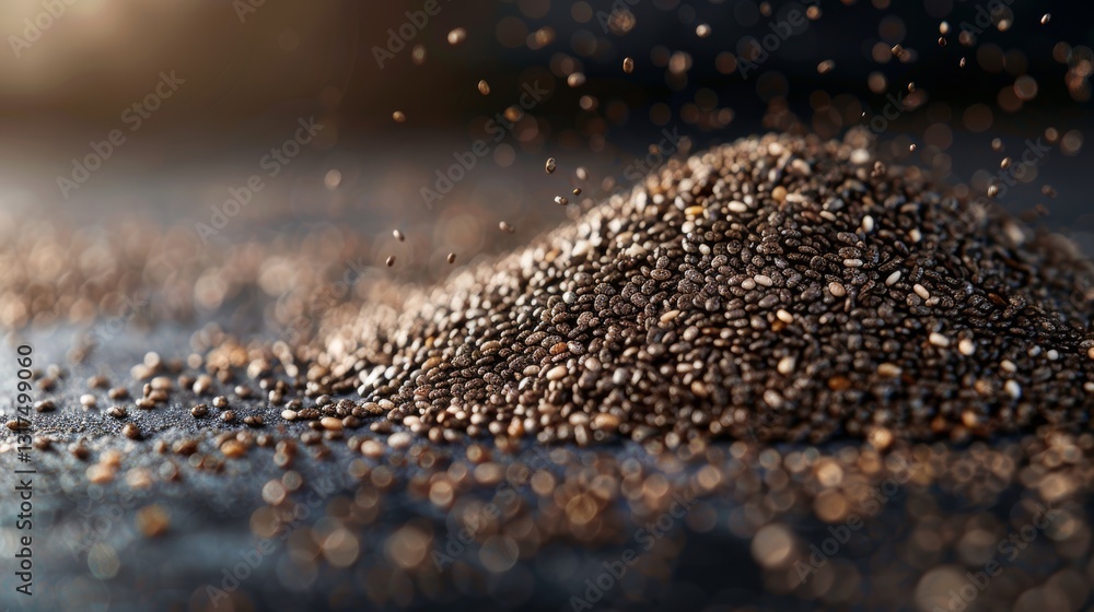 A Pile of Chia Seeds on a Dark Background A Pile of Chia Seeds on a Dark Background