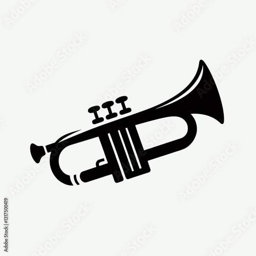 very simple flat and minimalist Trumpet silhouette in black on a white background