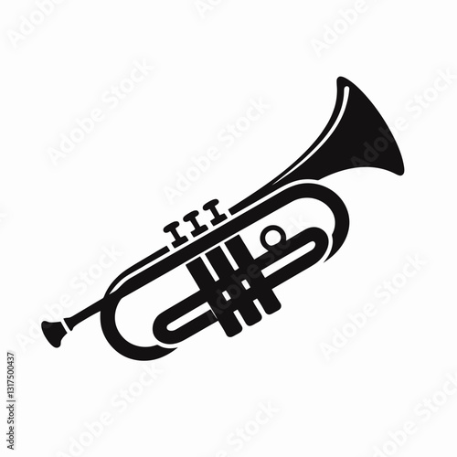very simple flat and minimalist Trumpet silhouette in black on a white background