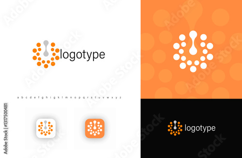 Abstract power button logo with fusion dots, symbolizing energy, activation, innovation. Ideal for technology startups, electronics, smart devices, energy-related businesses. Vector logo
