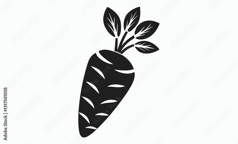 Carrot silhouette, vegetable vector icon with leaves Carrot silhouette, vegetable vector icon with leaves