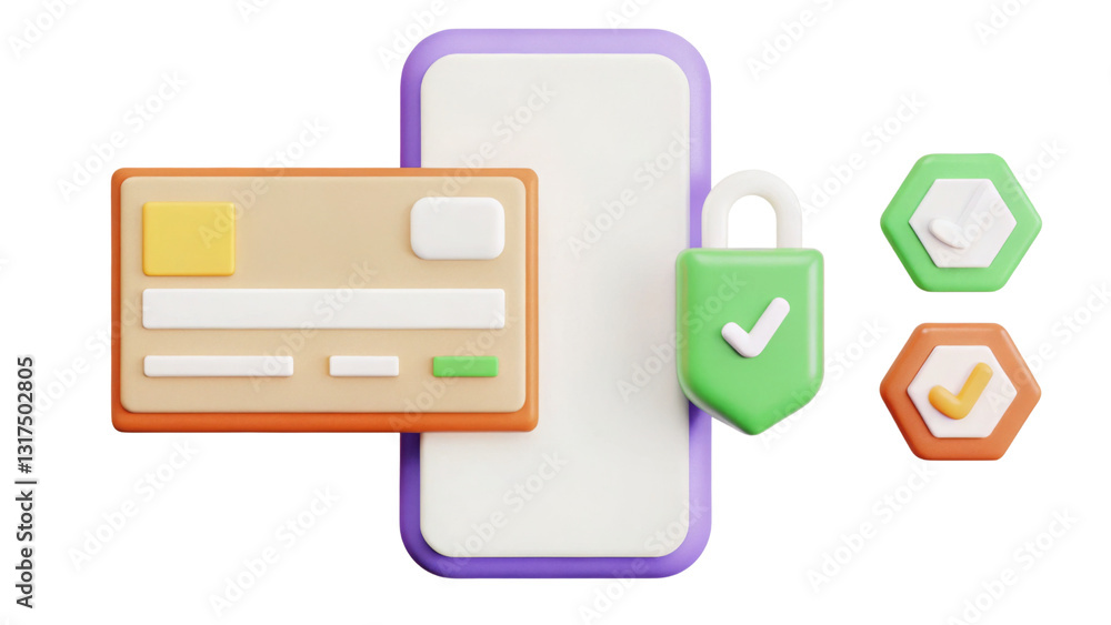 Digital payment security concept 3D Illustration with card and mobile interface elements. Digital payment security concept 3D Illustration with card and mobile interface elements.