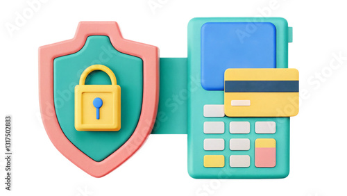 Digital payment security 3D Illustration with a credit card and lock icon.