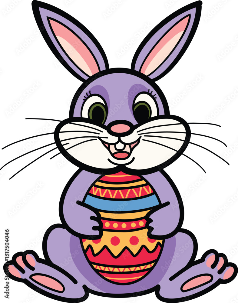 Obraz premium rabbit holding easter egg cartoon drawing easter bunny sitting illustration vector