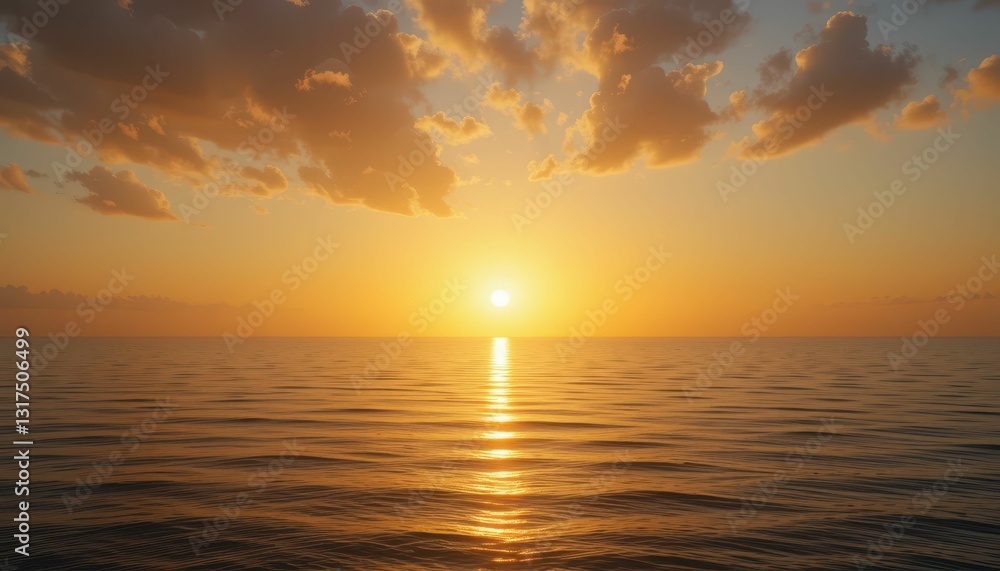 Obraz premium Serene Sunset Over Calm Ocean Waves with Vibrant Cloud Patterns