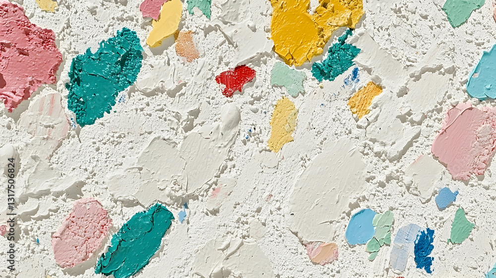 Colorful paint texture on a white wall, close-up, background for design Colorful paint texture on a white wall, close-up, background for design