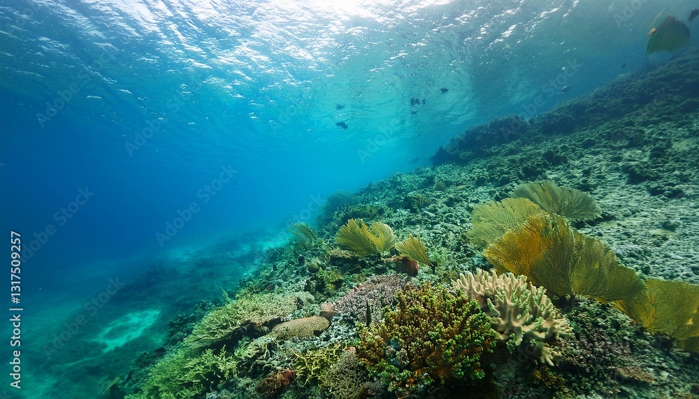 Fototapeta premium oculto en el corazón de una isla tropical, donde el verde follaje se entrelaza con las aguas cristalinas, creando una unión armoniosa entre la tierra y el mar, evocando una sensación de paraíso,