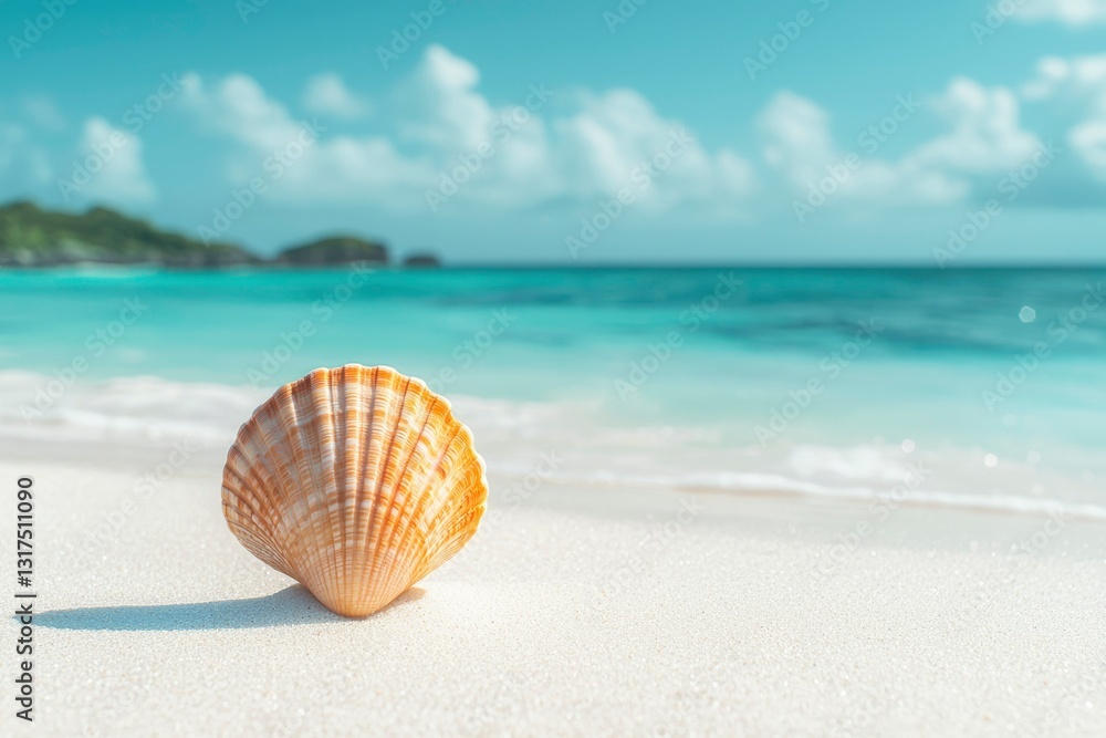 Seashell on Sandy Beach Tropical Ocean Scene Seashell on Sandy Beach Tropical Ocean Scene