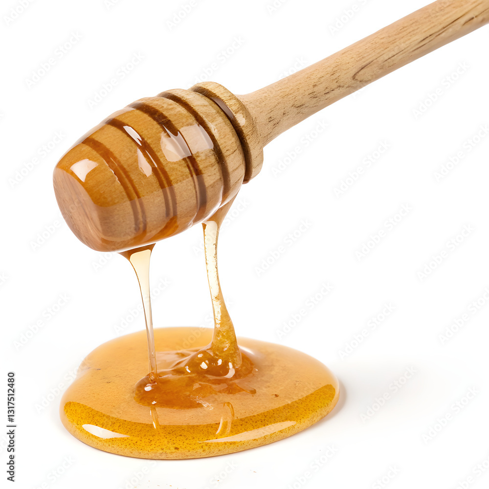 honey dripping from a wooden dipper honey dripping from a wooden dipper