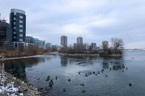  Winter waterfront modern skyline