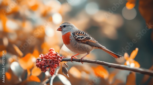 Zebra finch perched on twig subtle stripes 