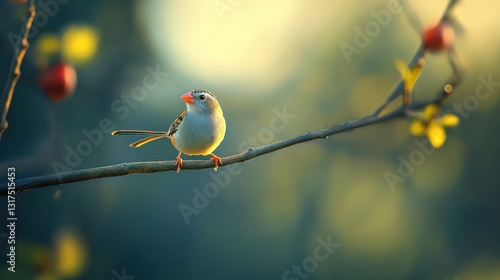 Zebra finch perched on twig subtle stripes 