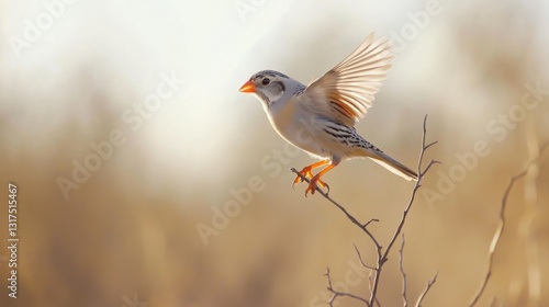 Zebra finch perched on twig subtle stripes 