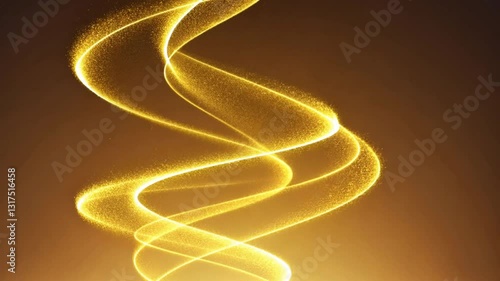 Golden Light Waves on Black Background in Abstract Flowing Motion