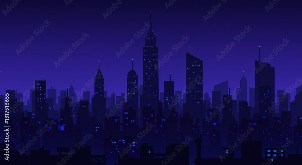 Fototapeta premium Flat Design Night Cityscape