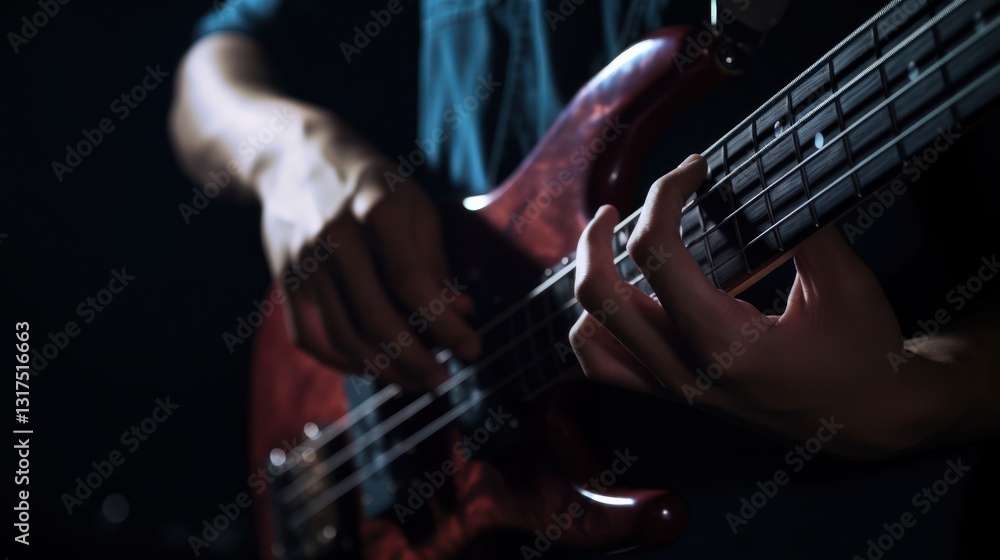 Naklejka premium Passionate Bass Guitarist in Concert