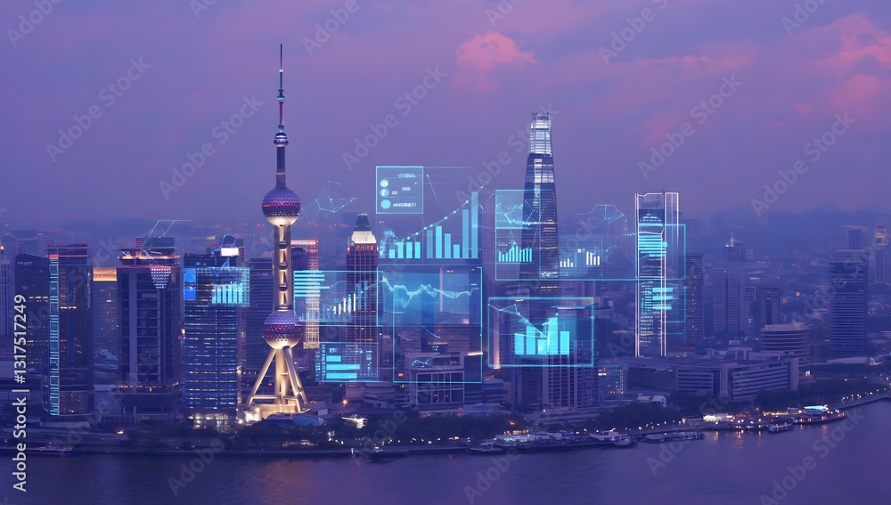 Obraz premium AIpowered environmental sensors monitoring pollution in realtime Sensors in a futuristic city providing live updates on air and water quality