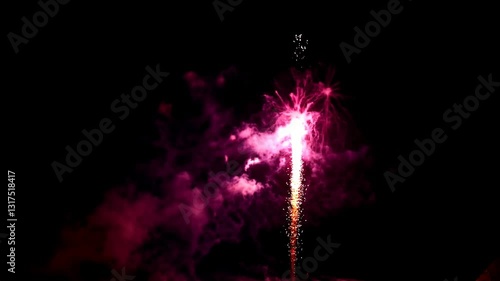 Fireworks in Night Sky: Capturing the magic and sparkle of a solitary firework display, this photo showcases vibrant bursts against a black canvas, evoking excitement and celebration.