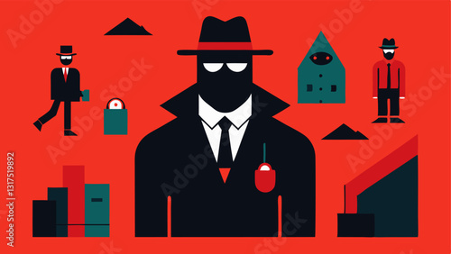 These descriptions can serve as prompts for creating vector illustrations characterizing the stealth and surveillance work of an undercover officer in various scenarios.