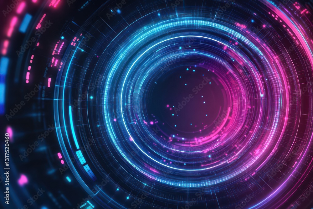 Fototapeta premium Abstract glowing neon circles, digital technology background, futuristic design, website header