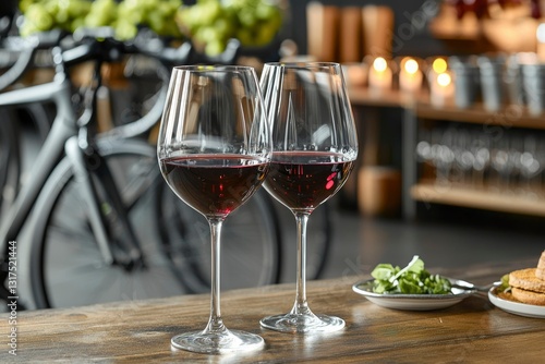 Two Glasses of Red Wine on Wooden Table