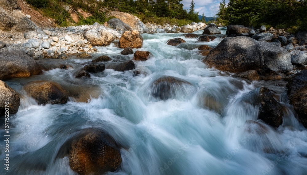 Un arroyo de montaña de rápido movimiento exuda una energía vibrante a medida que el agua se precipita sobre las rocas, produciendo una mezcla armoniosa de sonido y movimiento, 4k Un arroyo de montaña de rápido movimiento exuda una energía vibrante a medida que el agua se precipita sobre las rocas, produciendo una mezcla armoniosa de sonido y movimiento, 4k