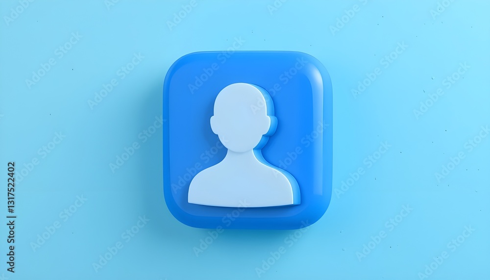 3D stylized user profile icon, light-blue background, 3D stylized user profile icon, light-blue background,