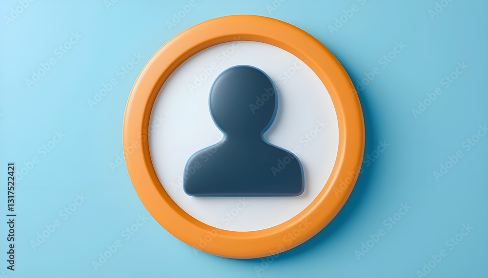 3D stylized user profile icon, light-blue background, 3D stylized user profile icon, light-blue background,