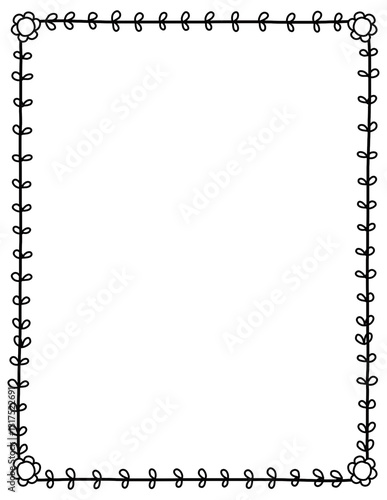 Floral border frame. Doodle flower border. Leaf frame. Hand drawn borders clipart black and white. Spring border png. Educational borders and frames. Teacher school border design. Border frame for kid