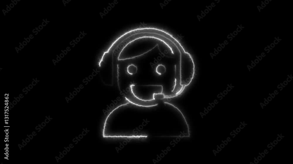 glowing neon customer support service, green help line luminous teach support icon. glowing neon customer support service, green help line luminous teach support icon.