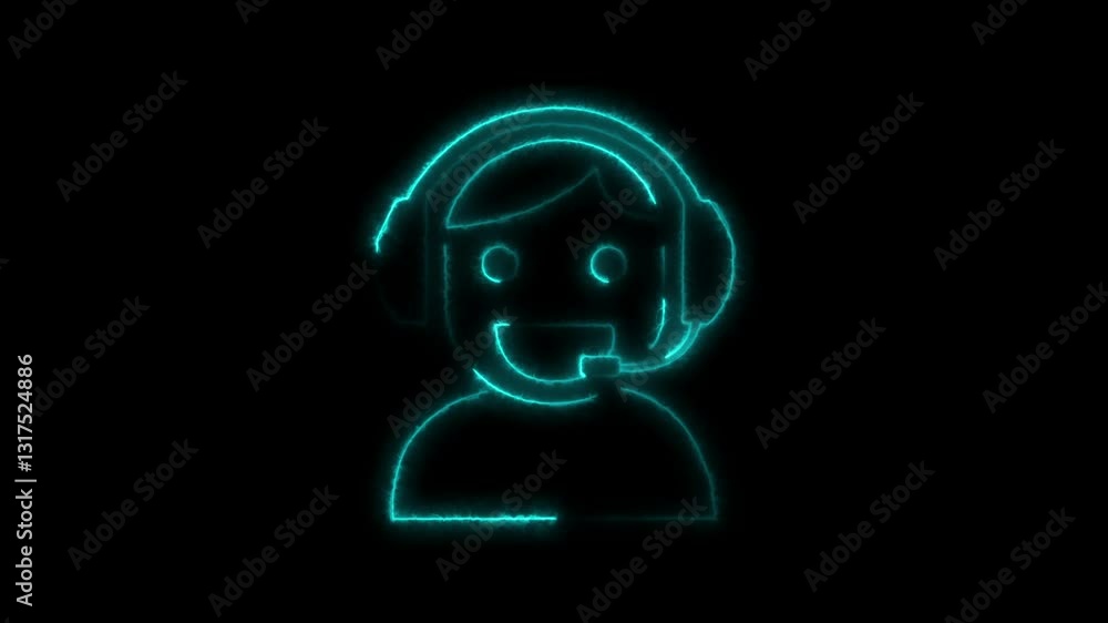 glowing neon customer support service, green help line luminous teach support icon. glowing neon customer support service, green help line luminous teach support icon.