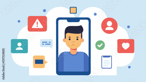 Sneaky App Permissions A smartphone screen displaying an app requesting extensive permissions like camera and contacts with a user looking confused surrounded by warning signs.