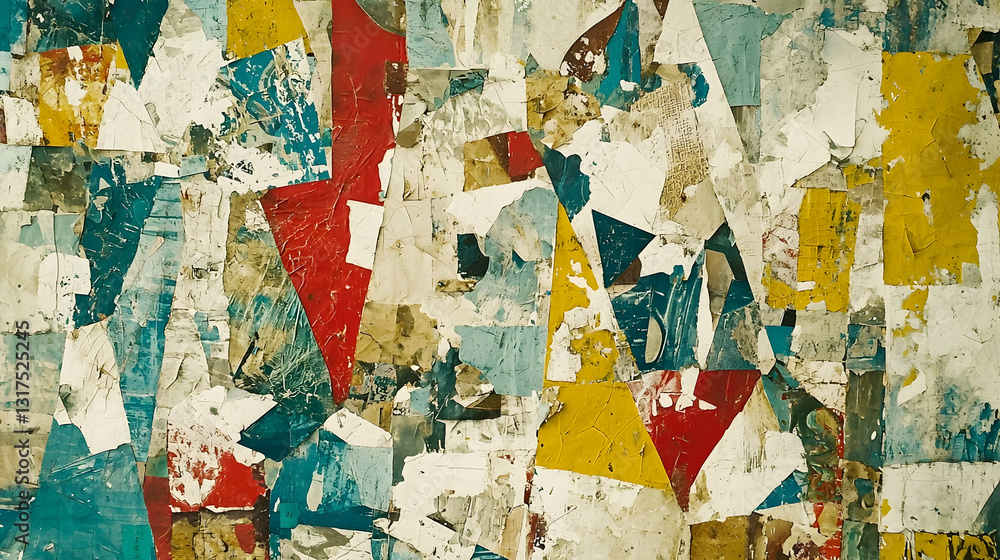Fototapeta premium Torn posters on a city wall, urban texture background, abstract design
